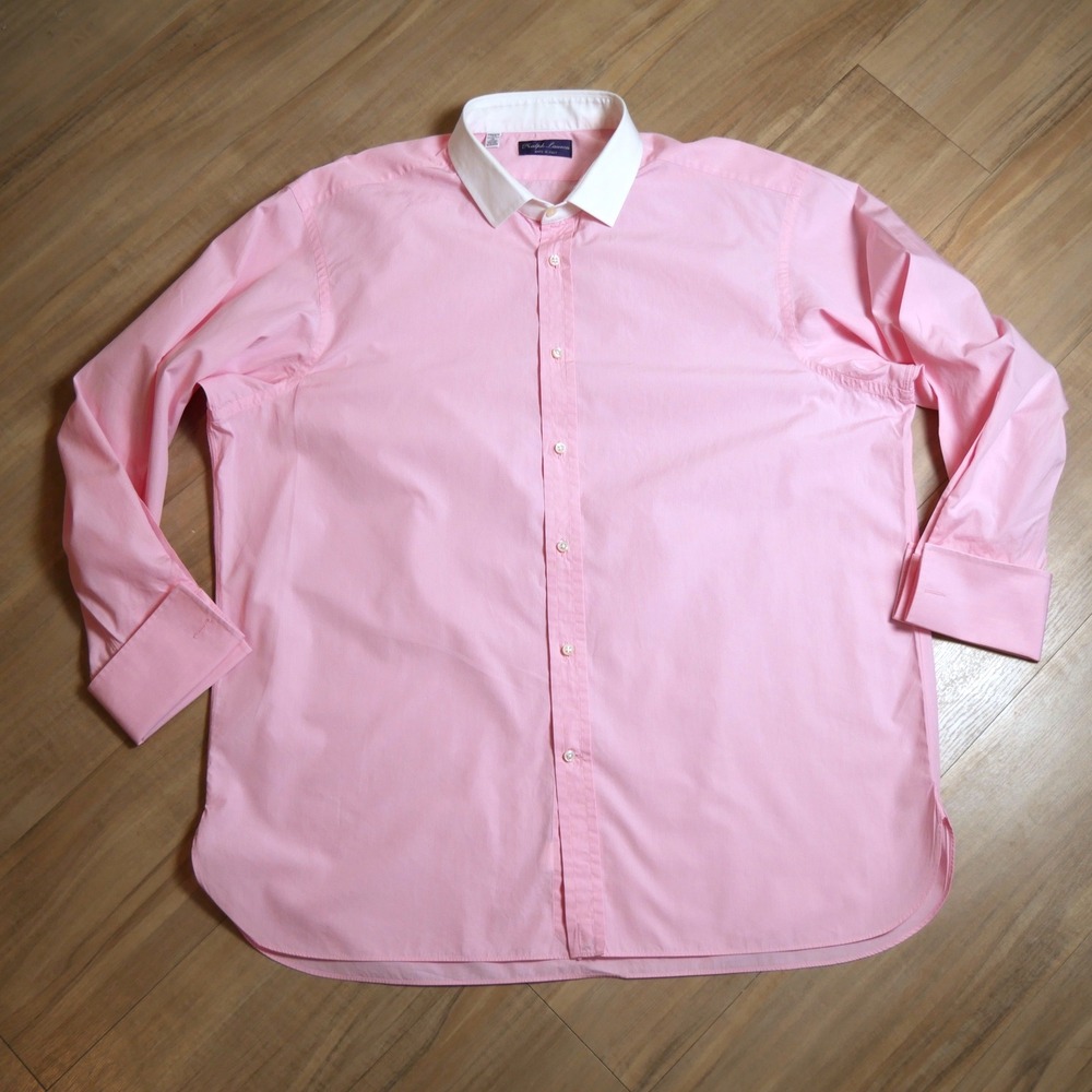Ralph Lauren Purple Label Pink White Contrast Collar French Cuff Shirt Italy 18